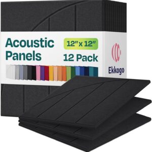 Acoustic Panels 12-Pack Soundproof Wall Panels 12"x12"x0.4" Decorative Sound Dampening for your Home, Office, Studio, Bedroom & More with Unique ModuArc Carving [Dark Gray]