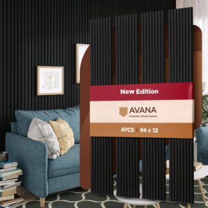 Avana Acoustic Wood Wall Panels  94.4 X 12.6 Inch Black Oak Acoustic Panels 4 PCs  Wall Panels For Interior Wall Decor For Homes, Offices, Studios  Sturdy And Durable Wood Panels For Wall