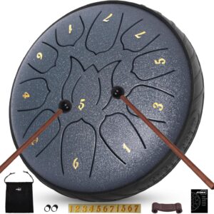 Steel Tongue Drum 11 Notes 6 Inches Steel Drum with Drum Bag, Music Book, Drum Mallets, Mallet Holder, Finger Picks and Stickers Tongue Drum for Yoga, Meditation, Prenatal Music Education Steel Tongue Drum 11 Notes 6 Inches Steel Drum with Drum Bag, Music Book, Drum Mallets, Mallet Holder, Finger Picks and Stickers Tongue Drum for Yoga, Meditation, Prenatal Music Education