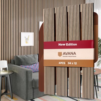 Avana Acoustic Wood Wall Panels  94.4 X 12.6 Inch White Oak Acoustic Panels 4 PCs  Wall Panels For Interior Wall Decor For Homes, Offices, Studios  Sturdy And Durable Wood Panels For Wall