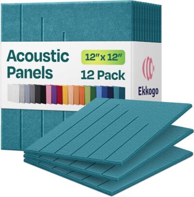 Acoustic Panels 12-Pack Soundproof Wall Panels 12"x12"x0.4" Decorative Sound Dampening for your Home, Office, Studio, Bedroom & More with Unique LineWave Carving [Light Turquoise]