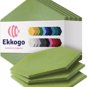 Acoustic Panels 12-Pack – 12″X10.4″X0.4″ Soundproof Wall Panels – High Density Sound Dampening – Gin Green Hexagon