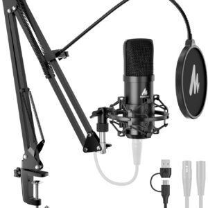 MAONO XLR/USB Condenser Microphone: 192kHz/24Bit Plug & Play PC Computer Podcast Cardioid Metal Mic Kit with Software, Professional Sound Chipset for Recording, Studio, Singing, YouTube A04 Gen2