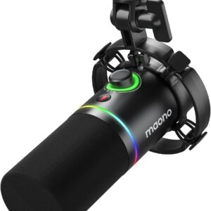 MAONO XLR/USB Dynamic Microphone, RGB Gaming Mic with Software, Mute, Gain Knob, Volume Control and Headphone Jack for Streaming, Podcasting, Recording-PD200X (Black)