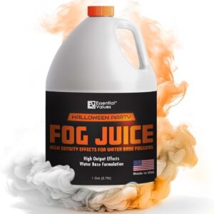 Essential Values Fog Machine Liquid – High Density Party Fog Juice (128 FL OZ / 1 Gallon)  for Water Based Foggers, Perfect for 400 Watt – 1500 W Machines  Manufactured in USA