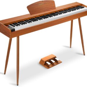 MOSEN Digital Piano 88 Key Weighted Keyboard, Full-size Electric Piano for Beginners, Hammer Action Piano Keyboard, with Sheet Music Stand, Triple Pedal, Power Adapter, USB-MIDI Connecting, Brown
