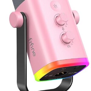 FIFINE XLR/USB Microphone, Gaming Recording PC Microphone with Headphones Jack, Mute Button, Dynamic RGB Mic for Computer, Streaming Mic for Podcasting Voice-Over YouTube Video-AmpliGame AM8 Pink