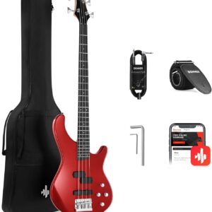 Donner Electric Bass Guitar 4 Strings Full-Size Standard Bass PJ-Style Electric Bass for Adults with Free Online Lesson,Gig Bag Guitar Strap and Guitar Cable Included, DPJ-100, Red Donner Electric Bass Guitar 4 Strings Full-Size Standard Bass PJ-Style Electric Bass for Adults with Free Online Lesson,Gig Bag Guitar Strap and Guitar Cable Included, DPJ-100, Red