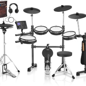 AKLOT Expanded-Size Electric Drum Set: 12” Two-Piece Standalone Hi-Hat, Independent Kick Drum and 10” Dual-Zone Snare, 12” Triple-Zone Ride Cymbal, All Mesh Heads, 460 Sounds, USB MIDI (B-CORE541)