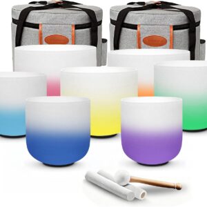 RYAN DVAN 432hz 6-12 Inch Set of 7 Pcs Gradient Design Quartz Crystal Singing Bowl Chakra Set Sound Therapy for Yoga, Reiki, Chakra Healing Energy Tuning & Mindfulness Kit RYAN DVAN 432hz 6-12 Inch Set of 7 Pcs Gradient Design Quartz Crystal Singing Bowl Chakra Set Sound Therapy for Yoga, Reiki, Chakra Healing Energy Tuning & Mindfulness Kit