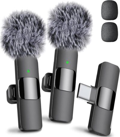 Mini Mic Pro Wireless Microphone for iPhone, iPad, Android, Lavalier Microphone for Video Recording - 2 Pack iPhone Mic Crystal Clear Recording with USB-C for Podcast, ASMR (iPhone 15+ / Android)