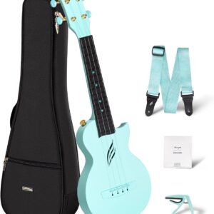 Enya Soprano Ukulele 21 Inch Carbon Fiber Cutaway Travel Ukelele for Adult with Beginner Bundle Kit Including Case, Strap, Capo and StringsNova U Mini Blue
