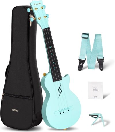 Enya Soprano Ukulele 21 Inch Carbon Fiber Cutaway Travel Ukelele for Adult with Beginner Bundle Kit Including Case, Strap, Capo and StringsNova U Mini Blue