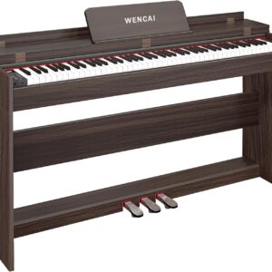 WENCAI 88 Key Fully Weighted Digital Piano Keyboard, 88 Keys Hammer Action Electric Pianos, Wooden Classic Upright Electronic Piano for Beginner, Professional, Midi Compatible, Triple Pedal (Brown)