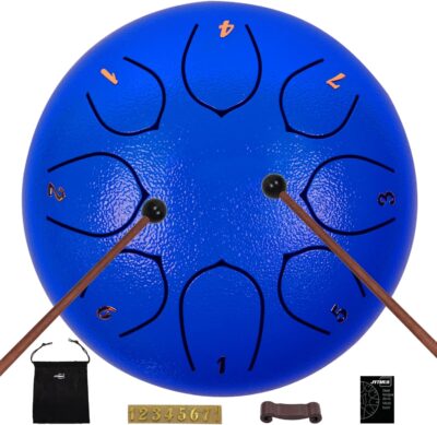 Steel Tongue Drum 6 Inch 8 Notes Sound Drum Percussion Instruments Gift for Family and Friends with Music Book, Mallets, Mallet Holder, Stickers and Carry Bag