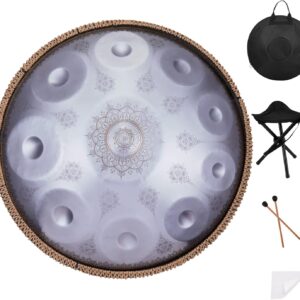 Handpan-Premium 432HZ 22 Inches 10 Notes D Minor Steel Hand Pan Drum Set,Silver Print Adults Handpan Drum Handpan-Premium 432HZ 22 Inches 10 Notes D Minor Steel Hand Pan Drum Set,Silver Print Adults Handpan Drum
