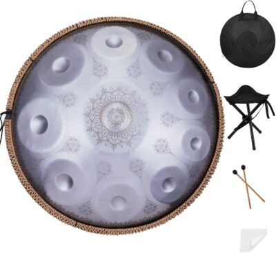 Handpan-Premium 432HZ 22 Inches 10 Notes D Minor Steel Hand Pan Drum Set,Silver Print Adults Handpan Drum Handpan-Premium 432HZ 22 Inches 10 Notes D Minor Steel Hand Pan Drum Set,Silver Print Adults Handpan Drum