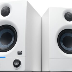 PreSonus Eris 3.5 Studio Monitors (White), Pair  3.5″ Inch Powered Bookshelf Speakers, Stereo, Desktop Computer, Near Field Music Production, Audio Mixing Recording