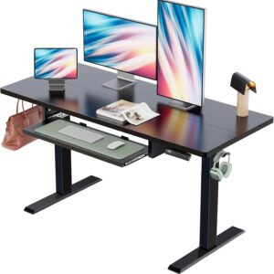 Marsail Electric Standing Desk with Ergonomic Keyboard Tray, Adjustable Desk with 27.5 to 46.7 Height Range, 4 Memory Presets, Smooth and Quiet Lifting, 48 x 24 inch Adjustable Height,TZESD14Black