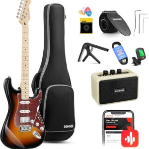 Donner Electric Guitar, DST-152S 39″ Electric Guitar Kit HSS Pickup Coil Split, Guitar Starter Pack for Adult Beginners with Amp, Bag, Accessories, Sunburst Donner Electric Guitar, DST-152S 39″ Electric Guitar Kit HSS Pickup Coil Split, Guitar Starter Pack for Adult Beginners with Amp, Bag, Accessories, Sunburst