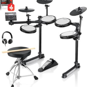 Electric Drums, Donner DED-200 LITE Electronic Drum Kit for Beginner with 450+ Sounds, USB MIDI, Quiet Mesh Pads, Throne, Headphones, Sticks and 40 Melodics Lessons