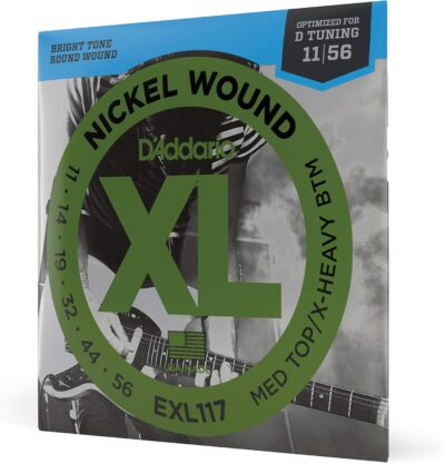 D'Addario Electric Guitar Strings, XL Nickel, EXL117, Medium Top/Extra Heavy Bottom Gauge 11-56, Optimized for D Tuning, 6-String Set, Pack of 1