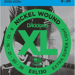 D’Addario Electric Guitar Strings, XL Nickel, EXL130, Extra Super Light Gauge 08-28, 6-String Set, Pack of 1
