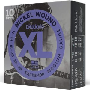 D’Addario Guitar Strings – XL Nickel Electric Guitar Strings – EXL115-10P – Perfect Intonation, Consistent Feel, Reliable Durability – For 6 String Guitars – 11-49 Medium, 10-Pack