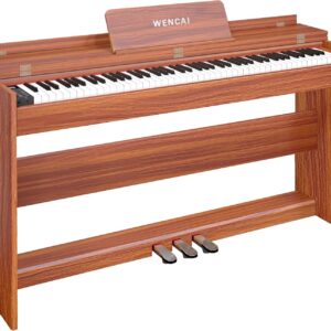 88 Key Fully Weighted Digital Piano Keyboard, 88 Keys Hammer Action Electric Pianos,Triple Pedal Wooden Classic Upright Electronic Piano for Beginner, Professional, Midi Compatible(orange)