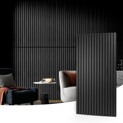 Art3d 2 Wood Slat Acoustic Panels for Wall and Ceiling - 3D Fluted Sound Absorbing Panel with Wood Finish - Matte Black Art3d 2 Wood Slat Acoustic Panels for Wall and Ceiling - 3D Fluted Sound Absorbing Panel with Wood Finish - Matte Black