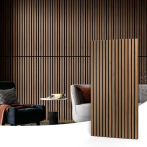 Art3d 2 Wood Slat Acoustic Panels for Wall and Ceiling – 3D Fluted Sound Absorbing Panel with Wood Finish – Walnut