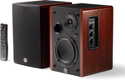 PreSonus Eris Accent BT 60W Powered Bookshelf Bluetooth Speakers  Studio Monitors for Turntable, Home, 4" Woofer, Silk Tweeter, USB-C, Optical, RCA, Coax, Remote, Sub Out, Wired Option, Wood Grain