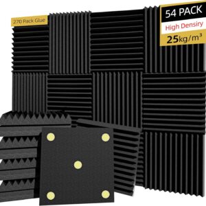 54 Pack Sound Proof Foam Panels |12″12″1″ Quick-Recovery Soundproof Wall Panels | High Density Sound Dampening Panels for Home Studio |With Adhesive Stickers 270PCS