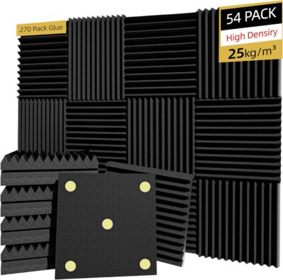 54 Pack Sound Proof Foam Panels |12"12"1" Quick-Recovery Soundproof Wall Panels | High Density Sound Dampening Panels for Home Studio |With Adhesive Stickers 270PCS