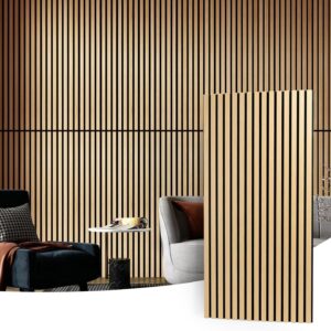 Art3d 2 Wood Slat Acoustic Panels for Wall and Ceiling – 3D Fluted Sound Absorbing Panel with Wood Finish – Oak