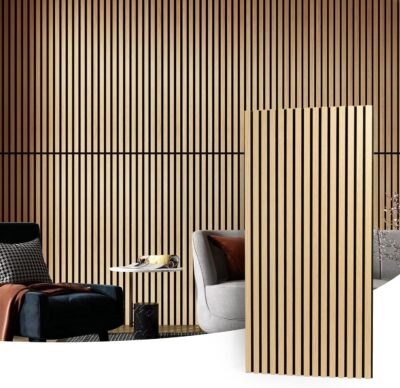 Art3d 2 Wood Slat Acoustic Panels for Wall and Ceiling - 3D Fluted Sound Absorbing Panel with Wood Finish - Oak Art3d 2 Wood Slat Acoustic Panels for Wall and Ceiling - 3D Fluted Sound Absorbing Panel with Wood Finish - Oak