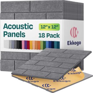 Acoustic Panels 18-Pack Soundproof Wall 12"X12"X0.4" Brick Style Premium Sound Dampening Easy Self Adhesive Installation - [Pebble Gray]