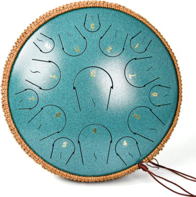 Steel Tongue Drum - 14 Inch 15 Note Tongue Drum - Hand Pan Drum with Music Book, Handpan Mallets and Carry Bag, C Major, Malachite Green Steel Tongue Drum - 14 Inch 15 Note Tongue Drum - Hand Pan Drum with Music Book, Handpan Mallets and Carry Bag, C Major, Malachite Green