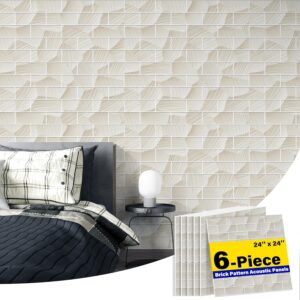 6-Pack Acoustic Wall Panels Sound Absorbing Panels, 6-Piece 24″ X 24″ Decorative Acoustic Panels, Brick Pattern Sound Absorbing Wall Art for Recording and Home Studio, Office, Conference