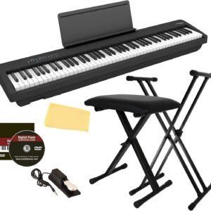Roland FP-30X 88-Key Digital Piano – Black Bundle with Adjustable Stand, Bench, Sustain Pedal, Online Piano Lessons, Instructional DVD, and Austin Bazaar Polishing Cloth