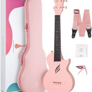 Enya Concert Ukulele Nova U 23 Carbon Fiber Travel Ukulele with Beginner Kit includes online lessons, case, strap, capo and strings (Pink)