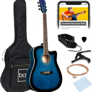 Best Choice Products 41in Beginner Acoustic Guitar Full Size All Wood Cutaway Guitar Starter Set w/Case, Strap, Capo, Strings, Picks – Blue