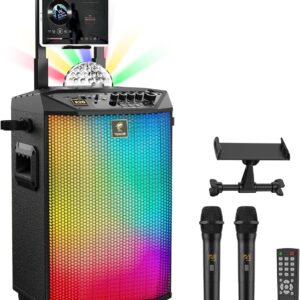 Wireless Karaoke Machine for Adults, TONOR PA System Portable Bluetooth Singing Speaker with Dual Wireless Microphones Microfono, Disco Ball for Home Karaoke, Party, Class and Church K20