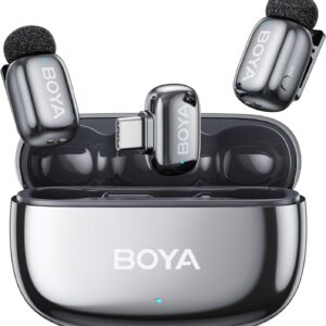 BOYA mini 2 Wireless Lavalier Microphone for iPhone 15/16/17 & Android,AI Noise Cancellation,App Control, 30H Battery Life with Charging Case,Lapel Microphone Wireless for Video Recording Podcast Vlog