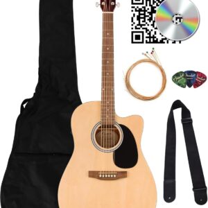 Fender FA Series Dreadnought Acoustic-Electric Guitar – Natural Bundle with Gig Bag, Strap, Strings, Picks, and Austin Bazaar Instructional DVD