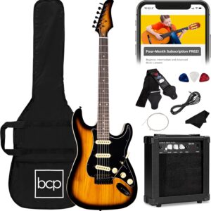 Best Choice Products 39in Full Size Beginner Electric Guitar Starter Kit w/Case, Strap, 10W Amp, Strings, Pick, Tremolo Bar – Sunburst