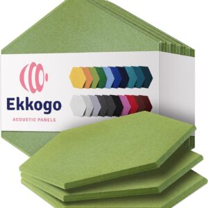 Acoustic Panels – 12-Pack Soundproof Wall Panels, 14″X12.1″X0.4″, High Density Sound Dampening – Gin Green Hexagon