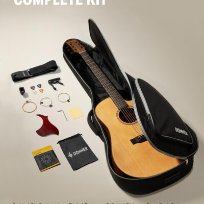 Donner 41 Acoustic Guitar Bundle for Beginners Adults with Online Lesson, 4/4 Full Size Steel Acustica Guitarra with Gig Bag, Tuner, Strap, Strings, Picks, Capos, Cutaway, Natural, DAG-1C/DAD-110C