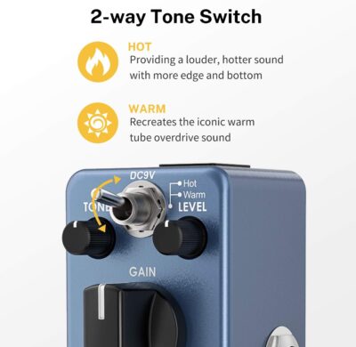 Donner Overdrive Guitar Pedal, Blues Drive Vintage Overdrive Effect Warm/Hot Modes for Pedal Boards Electric Guitar, True Bypass