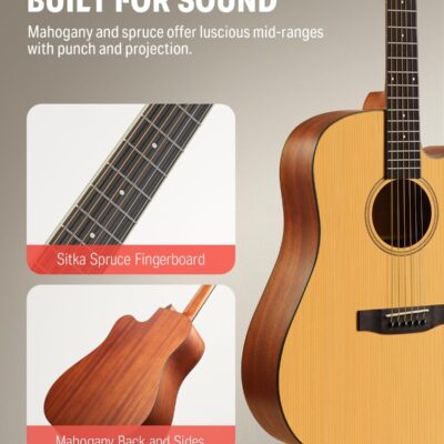 Donner 41 Acoustic Guitar Bundle for Beginners Adults with Online Lesson, 4/4 Full Size Steel Acustica Guitarra with Gig Bag, Tuner, Strap, Strings, Picks, Capos, Cutaway, Natural, DAG-1C/DAD-110C